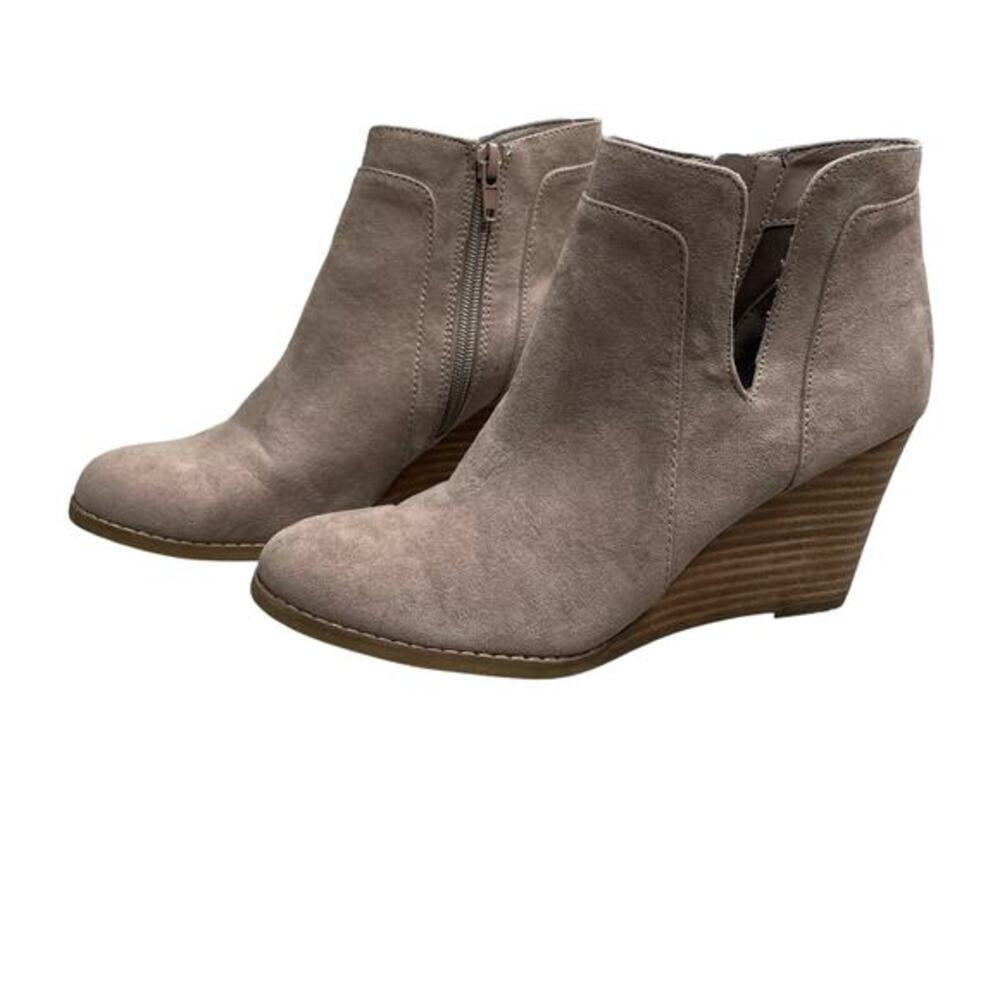 Steve Madden Wedge Ankle Booties Suede Round Toe Side Zip‎ Tan Size 7 Country